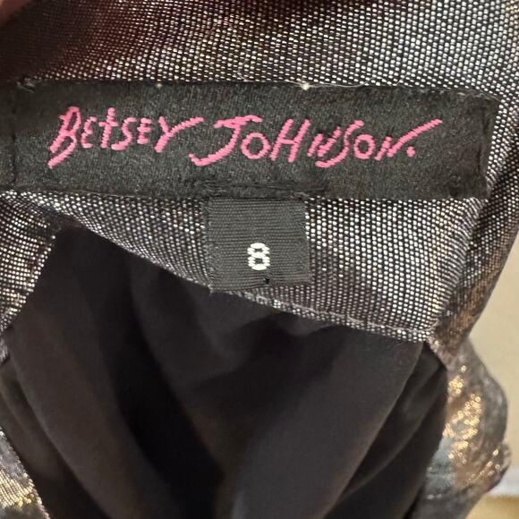 Betsey Johnson Vintage Metallic Silk Babydoll Puff Sleeve Dress Sz 8 Made in USA - Picture 5 of 7